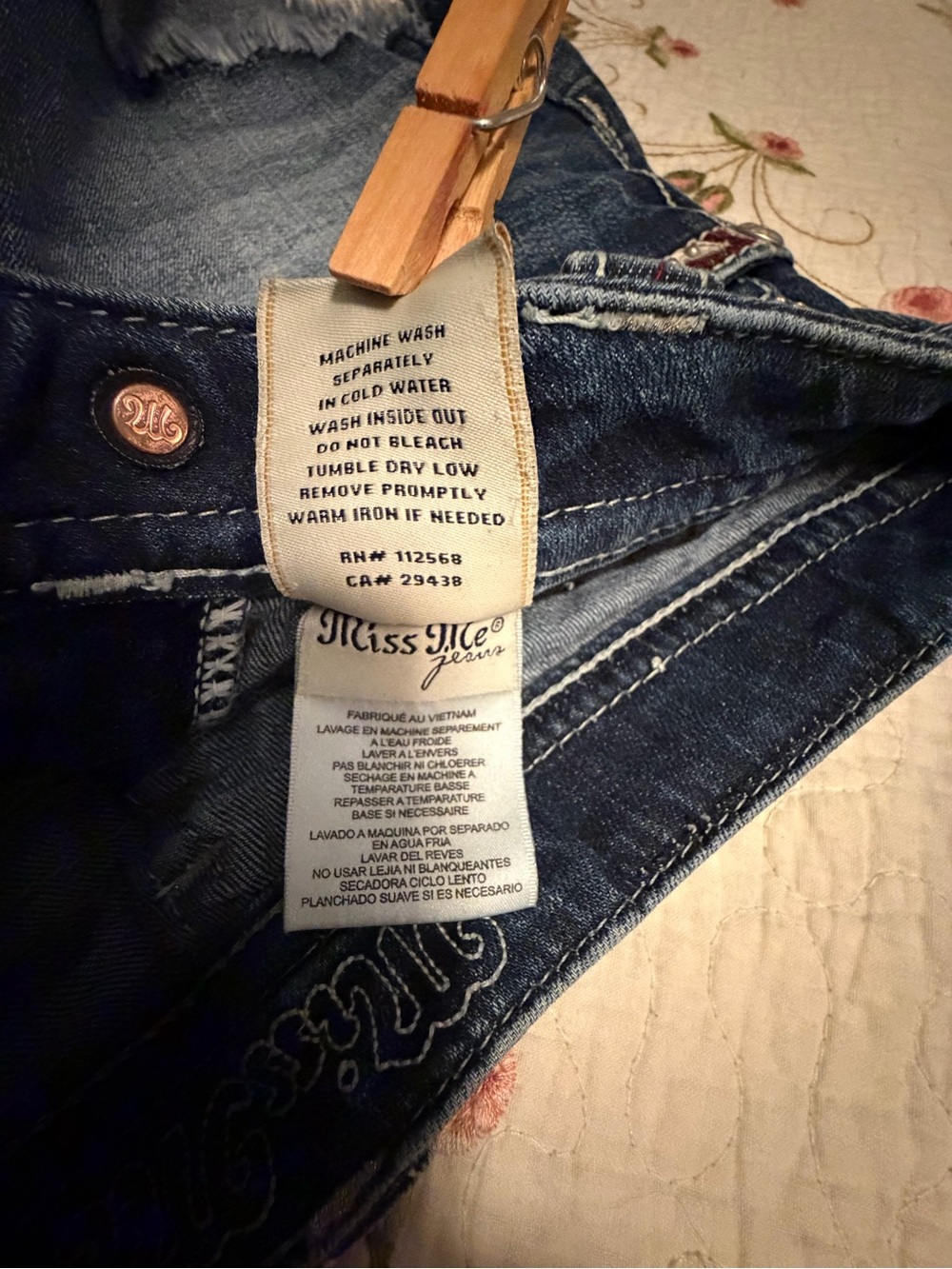 “MISS ME””Signature Dark Wash Denim Jean Shorts with Embellished Pockets - Blue - Picture 9 of 13